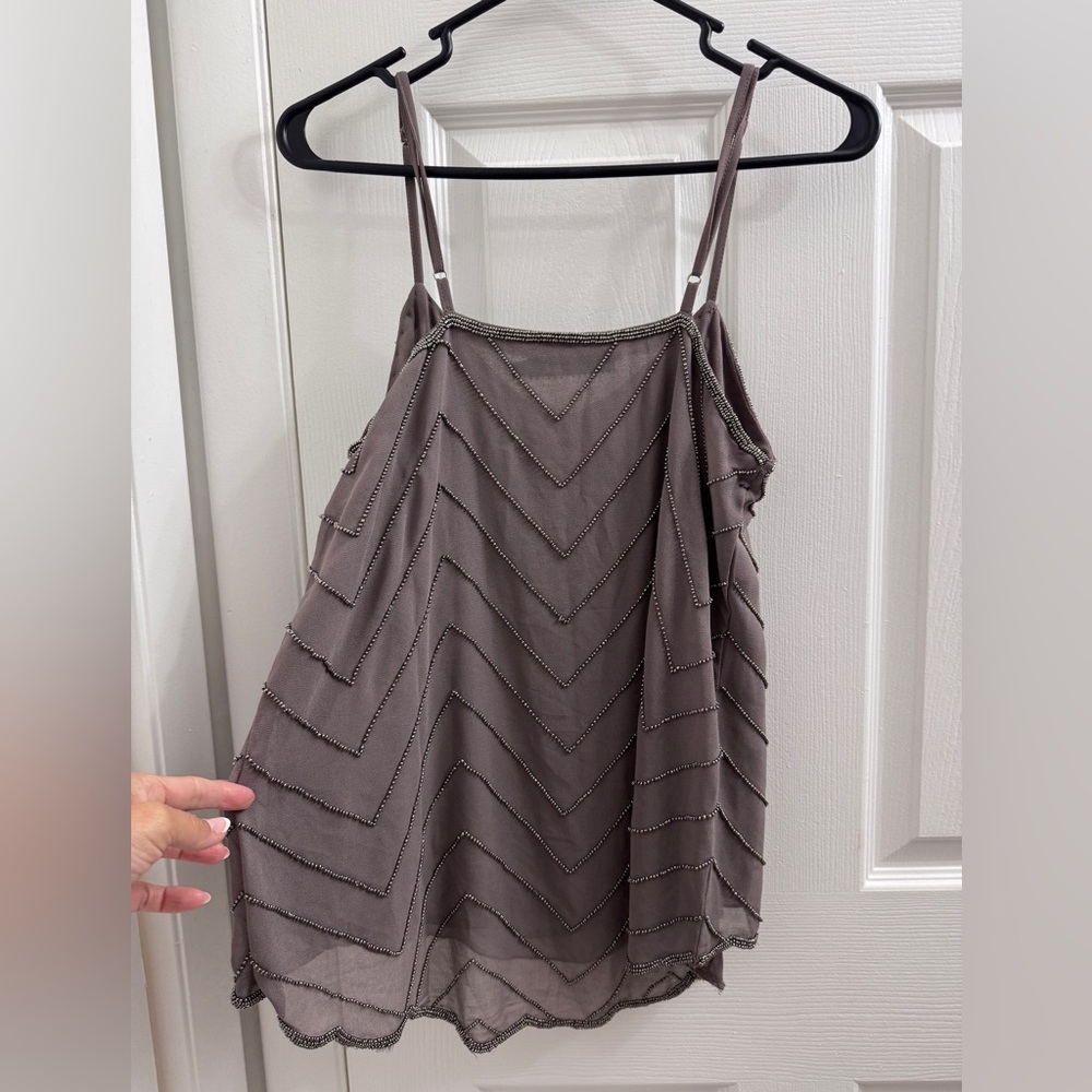 BKE Purple Beaded Chevron Tank Top